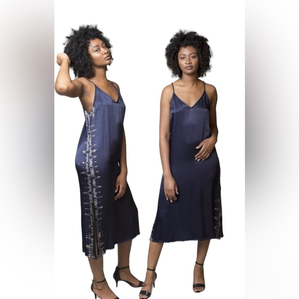Raquel Allegra Little Slip Dress Indigo blue satin